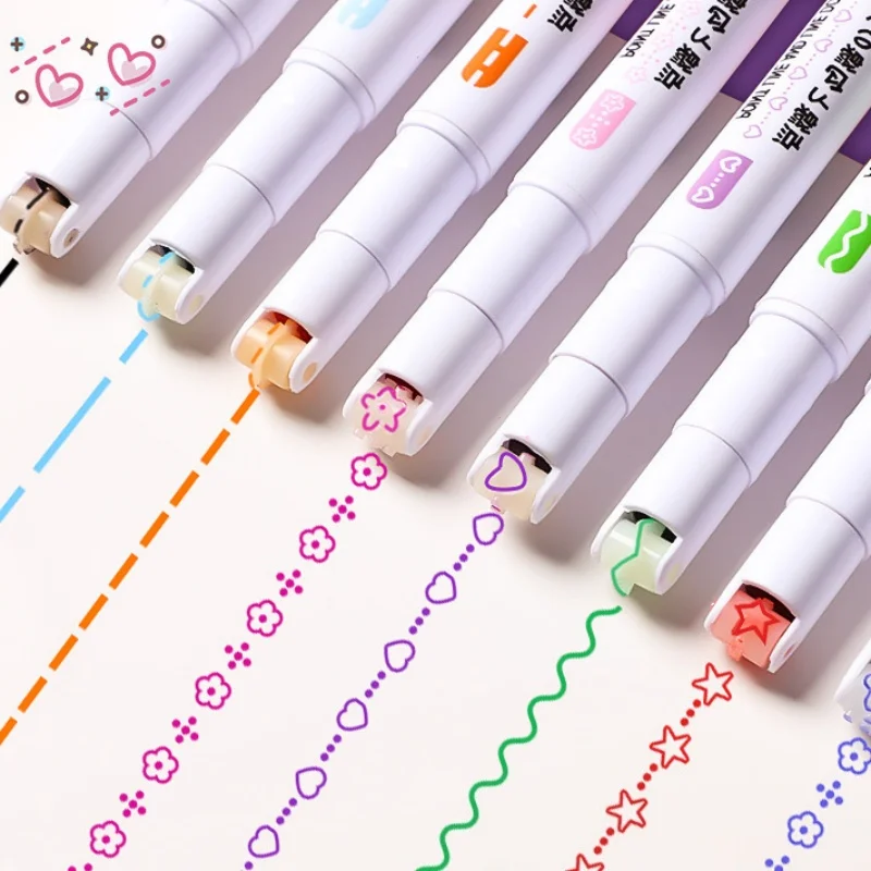 

Flower shaped contour dual head fluorescent pen, hand ledger, wavy lines, key curves, colored marker pen, hook lines