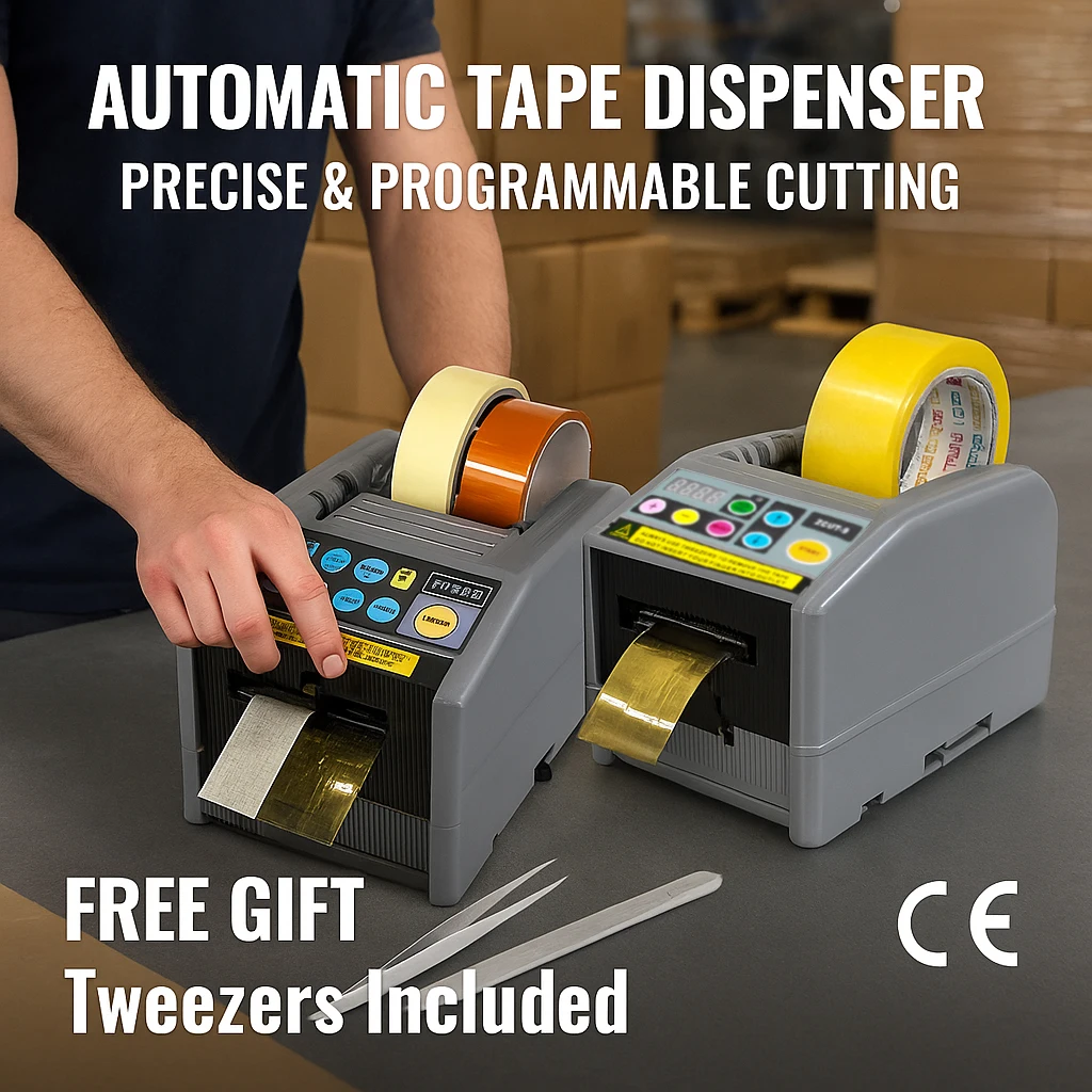 

ZCUT-9 Automatic Tape Dispenser Dual Roll-Programmable Length 6-60mm Precise Cutting CE Certified FREE Tweezers Gift Included