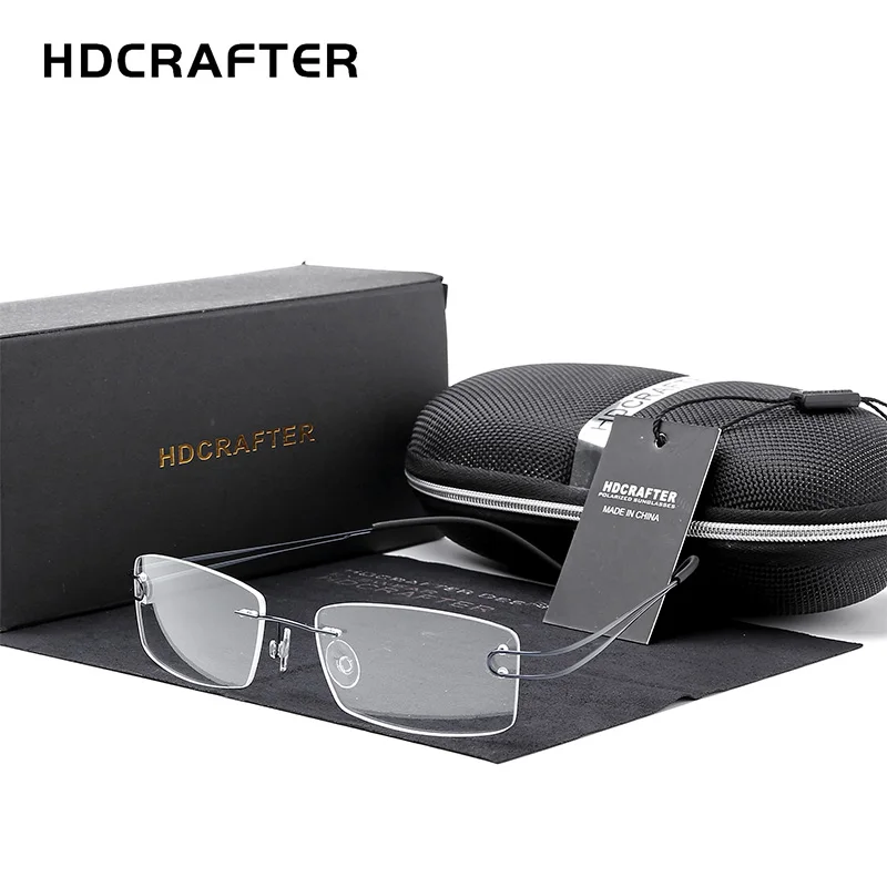 HDCRAFTER Pure Titanium Ultralight Rimless Glasses Frame for Women Prescription Myopia Optical Frames Men Vintage Eyewear