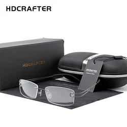 HDCRAFTER Pure Titanium Ultralight Rimless Glasses Frame for Women Prescription Myopia Optical Frames Men Vintage Eyewear