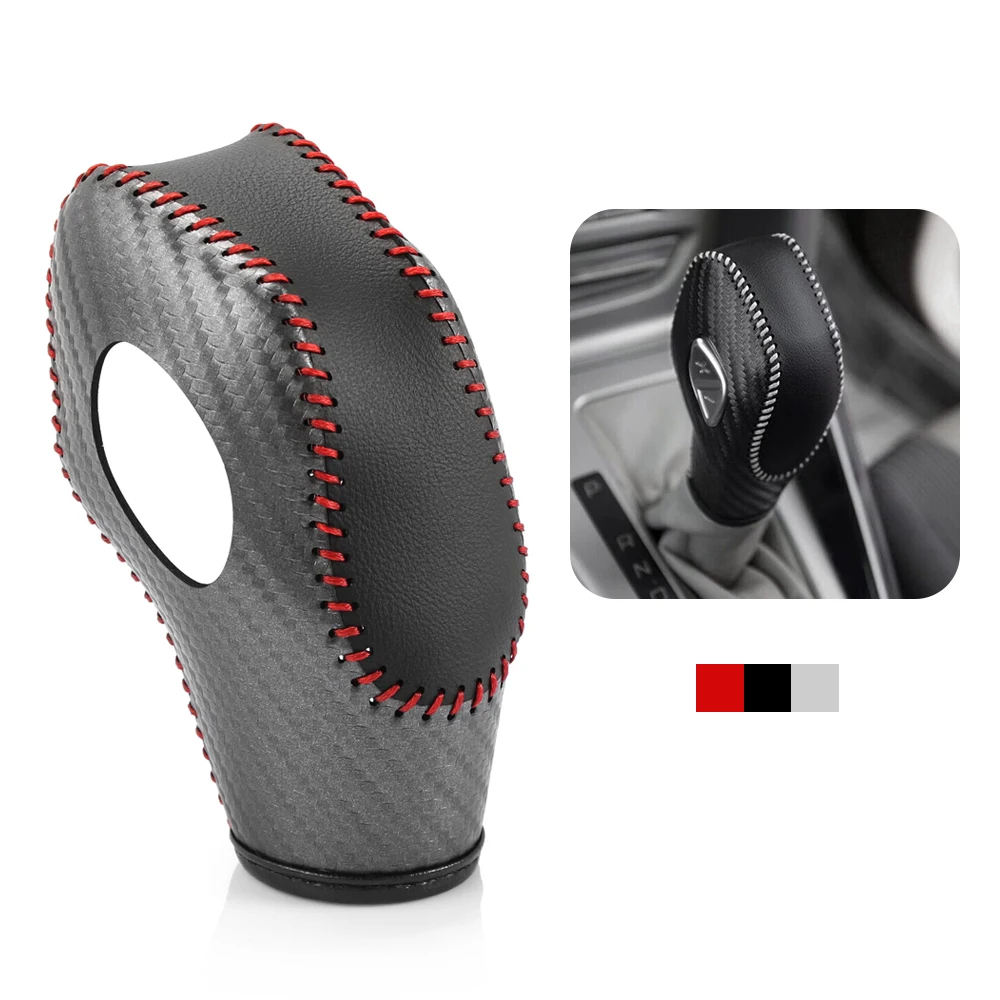 Car PU Leather Carbon Fiber Gear Shift Knob Cover for Ford EcoSport Escape Fusion C-Max Energi Wagon Fiesta Focus Transit Van