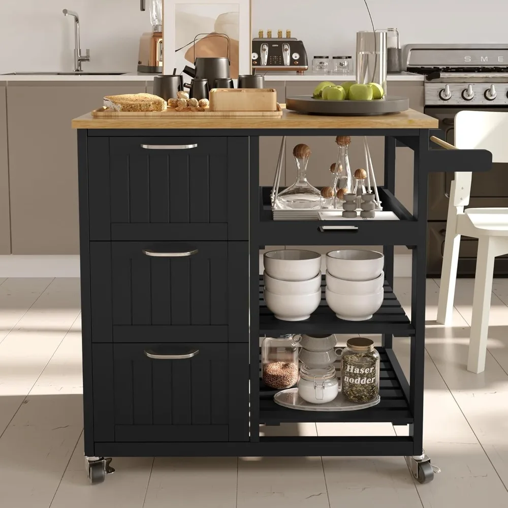 

Kitchen Island Cart,Industrial Kitchen Bar&Serving Cart Rolling on Wheels Utility Storage Trolley with 3-Tier Wine Rack Shelves