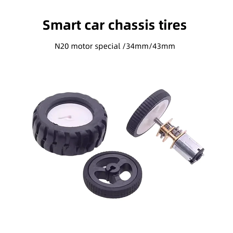 N20 Motor D-word Hole Rubber Wheels Mini Q Car Smart Tire 34mm/43mm Tracking Car Robot