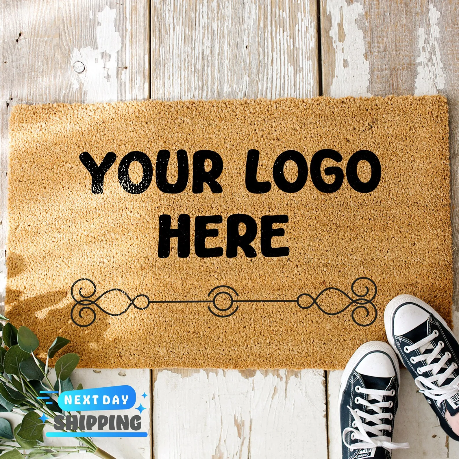 Custom Doormat Your Logo Here Welcome Business Company Team Design Text Logo Mat Durable Anti-slip Absorbent Coir-look Carpet