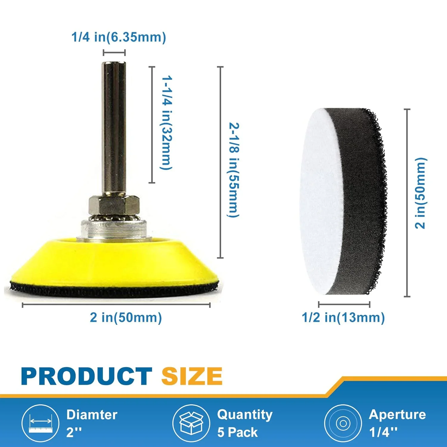 2 Inch Hook and Loop Sanding Pad for Sanding Disc with 1/4 Inch Drill Attachment and Foam Interface Pads for Polishing Grinding