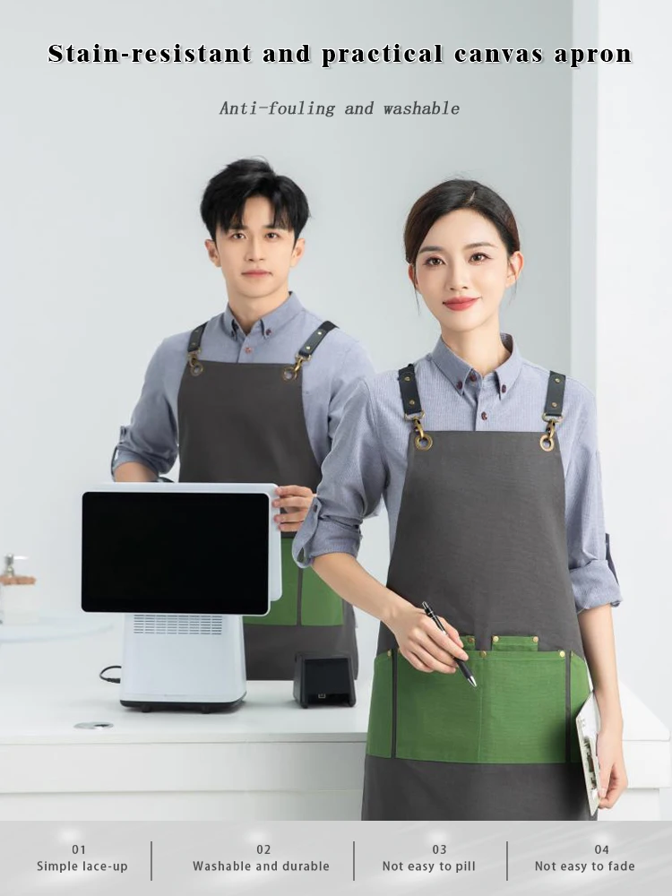 

Сверхпрочный холщовый фартук из поли-хлопка на талии — маслостойкая и утолщенная ткань для ресторана, подставки для фруктов, барбекю и пекарни