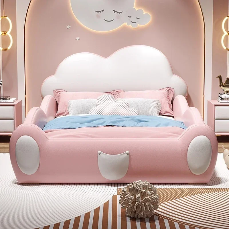 Moderne, einfache, weiche Taschenbett-Kopfteile. Kinder-Wolkenbett mit Zaun, einzelnes Lederbett, Jugend, 180 x 200 cm, luxuriöses Schlafzimmer aus Massivholz
