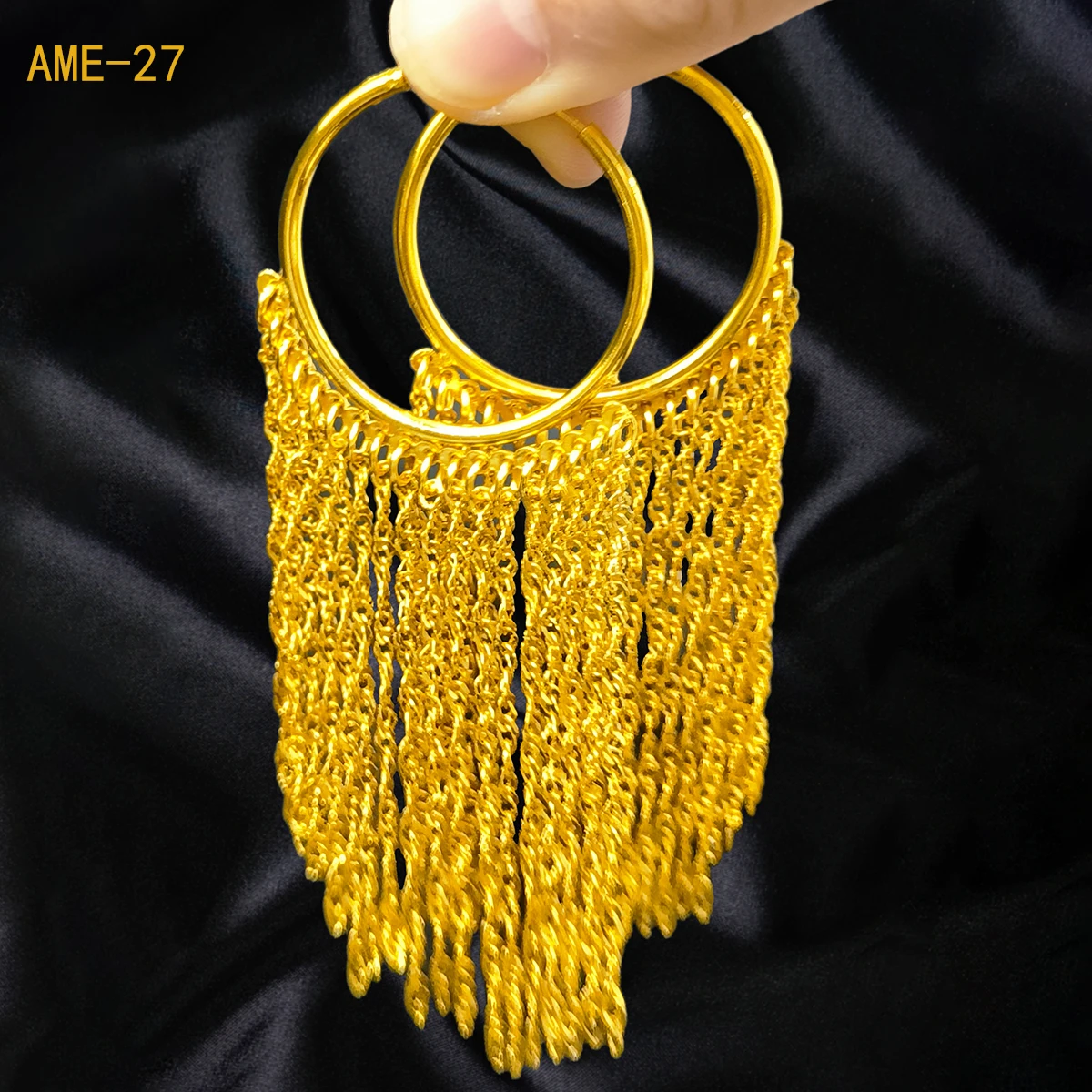 New Indian 24k Gold Plated Tassel Earrings Jewelry for Women Italian Lady Elegant Hoop Earrings African Dubai Bridal Party Gifts