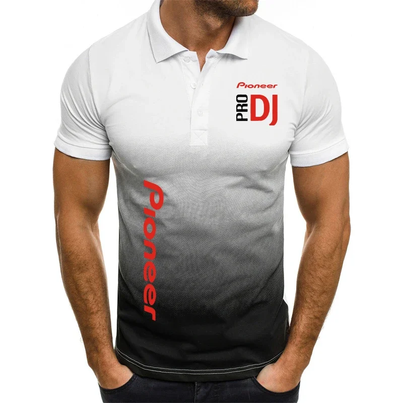 3D Gradient Harajuku Polo T Shirt For Men Fashion DJ Printed Lapel Shirts Color contrast design Outdoor Golf Short Sleeve Tops