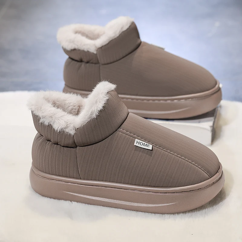 جديد الشتاء الثلوج الأحذية القطنية مع الصوف كبيرة الحجم شقة الانزلاق على نمط في الهواء الطلق الأحذية الدافئة داخلي وخارجي أحذية قطنية #2