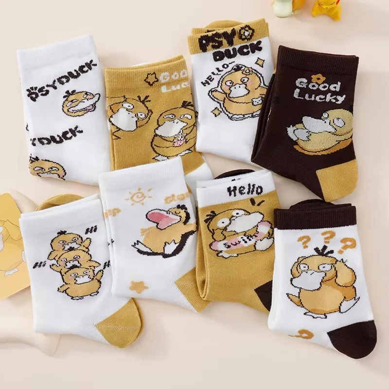 5 Paar zufällig bedruckte Pokémon-Anime-Baumwollsocken für Damen, neutral, lässig, niedliches Entenmuster, niedrig geschnittene kurze Socken – Detail 3