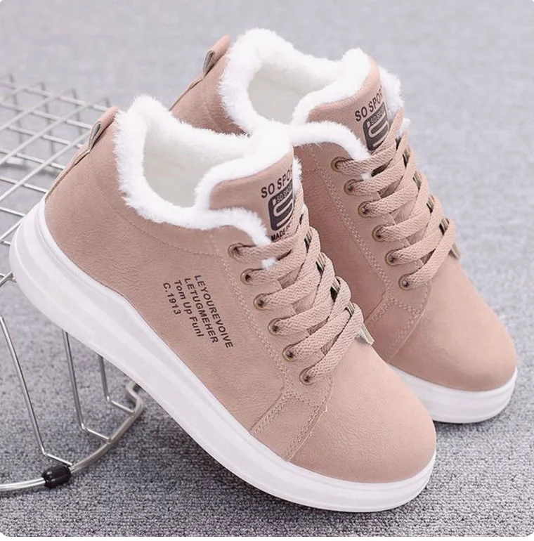 Winter Outdoor Women Shoes Warm Fur Plush Lady Casual Shoes Lace Up Fashion Sneakers Zapatillas Mujer Platform Snow Boots Mujer