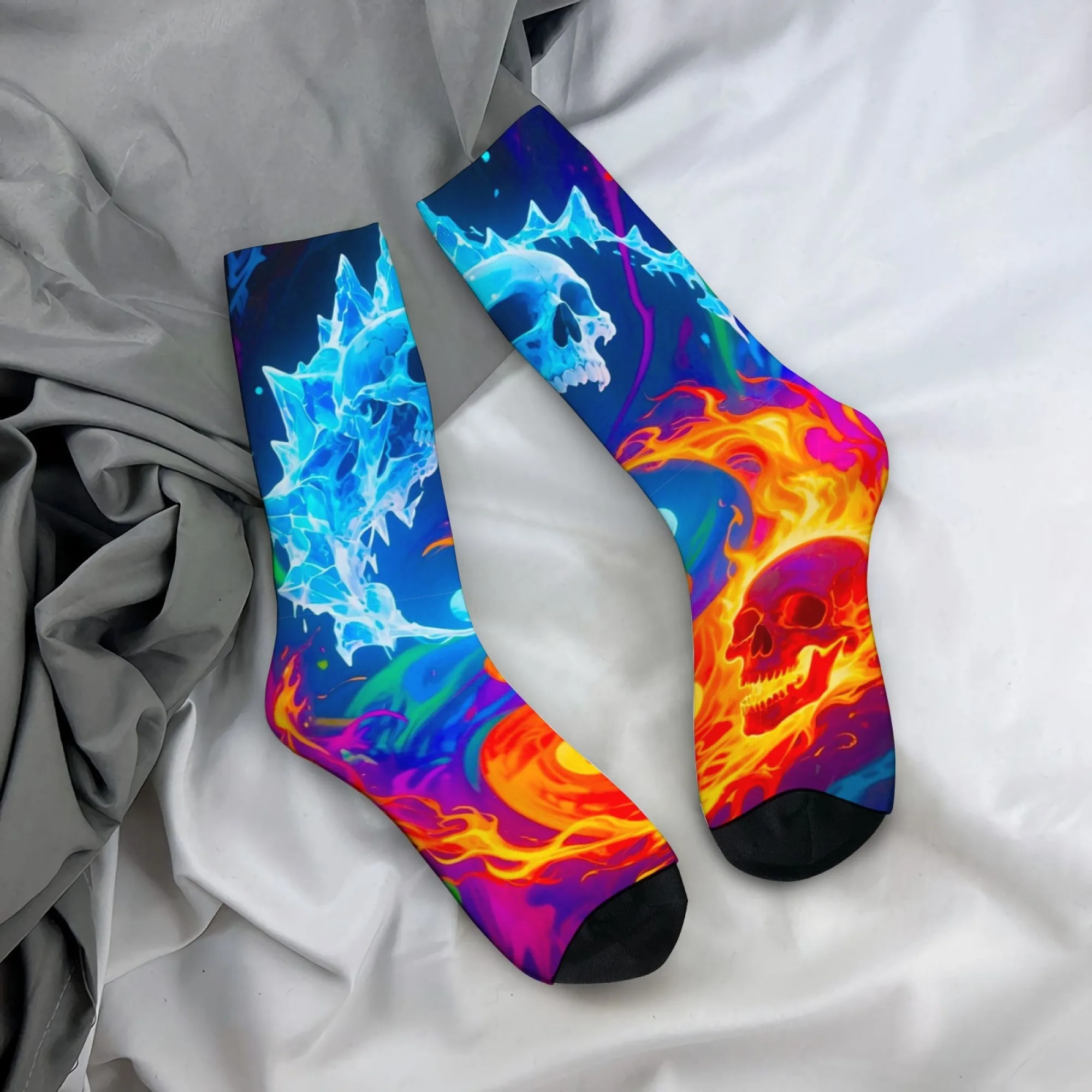 

Ice-Fire Skull Crazy Street Hip-Hop Happy Socks Harajuku Style Casual Sports Fashion Men's Socks Novelty Funny Compression Socks