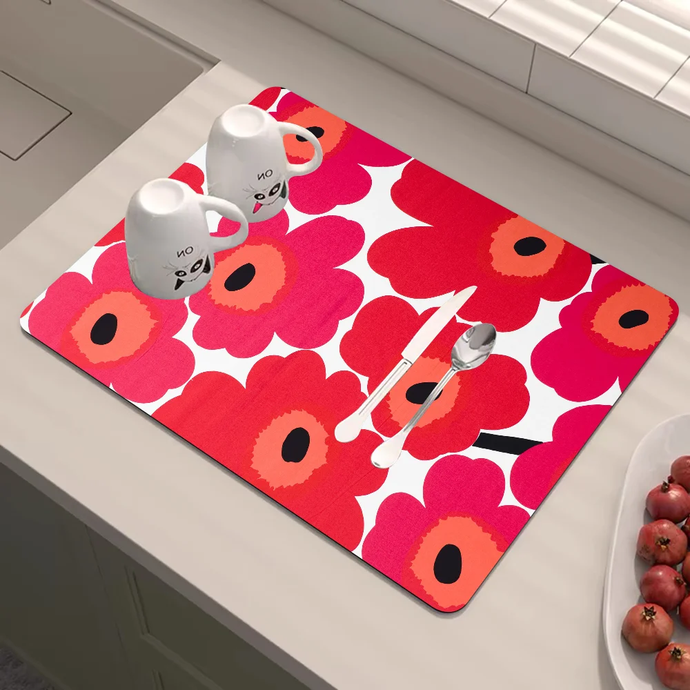 Marimekko-U-Unikko Flowers Table Drain Pad Tabletop Absorbent Draining Mat Tableware Mats Placemats for Table Decor