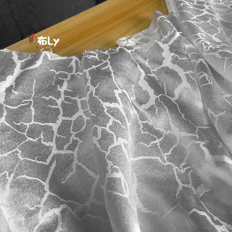 Silver White Thunder Texture Pleated Jacquard Fabric, 3D Texture For Dresses, Bags, Pants, High-End Designer Fashion Material