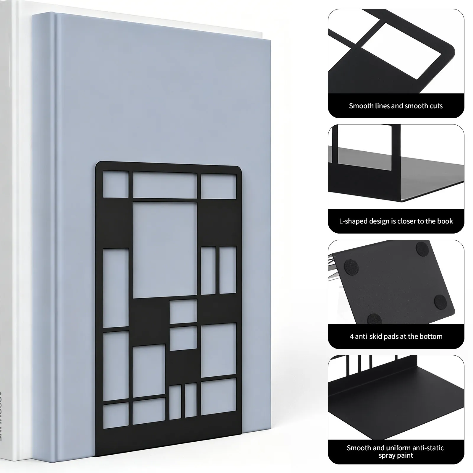 1Pair Metal Premium Iron Bookends High Toughness Holder For Office Desk Storage Book Flexible Angle Adjustment