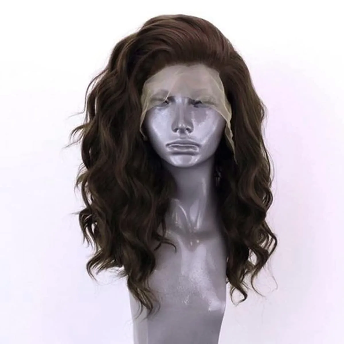 13X4 Бесклеевые парики фронта шнурка для женщин Темно-коричневый короткий объемный волнистый парик фронтальной части шнурка Синтетический предварительно сорванный плотность 200%