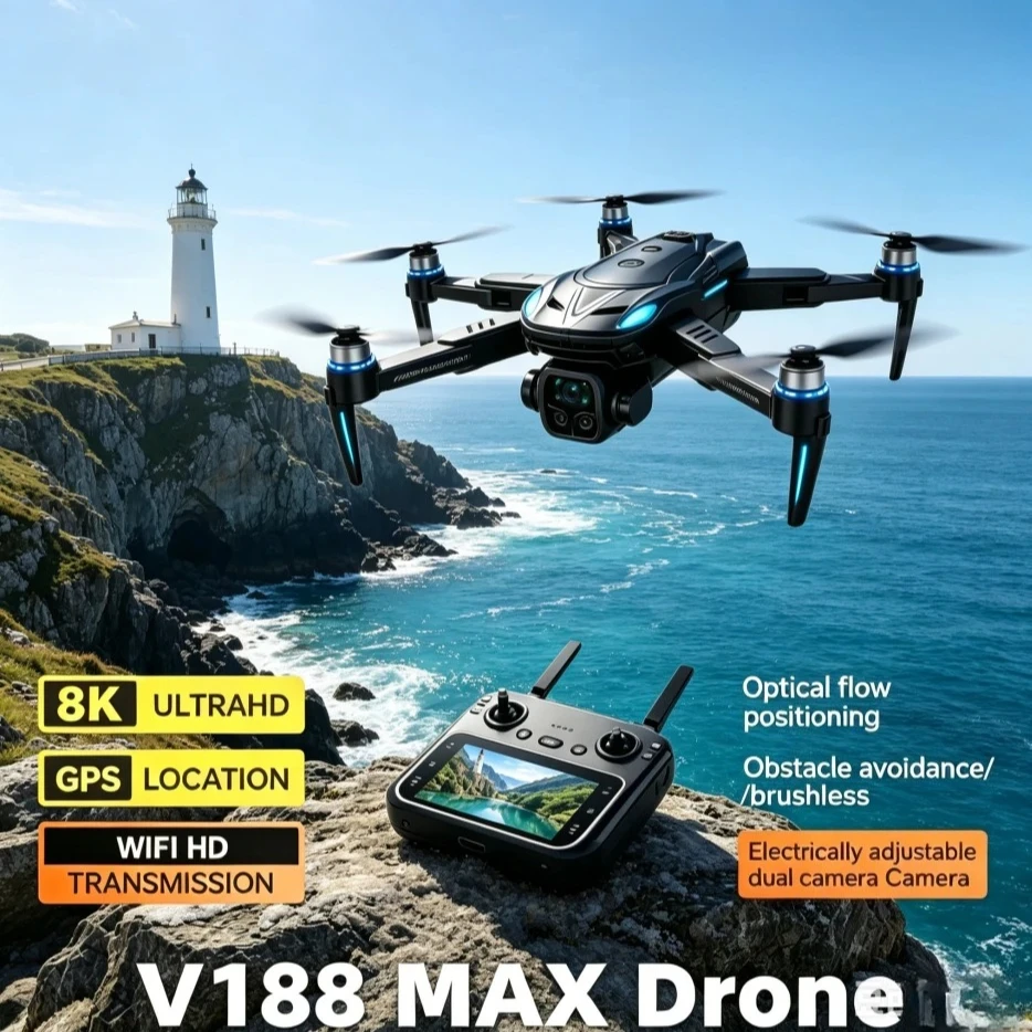 Original V188MAX GPS Foldable Drone 8K HD 4K Camera Brushless Obstacle Avoidance FPV Quadcopter With Screen RC Drone