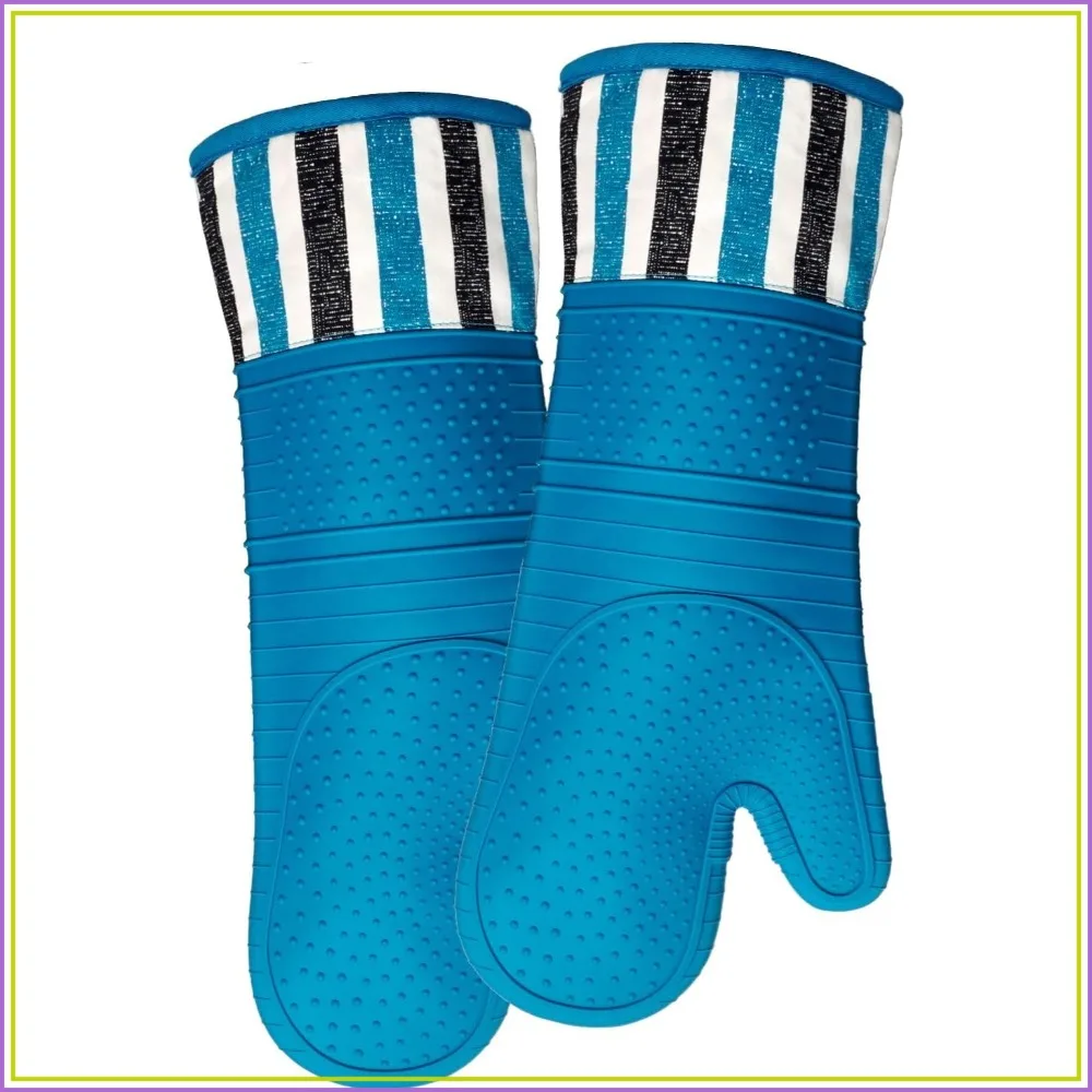 550°F Heat Resistant Oven Mitts, Silicone Extra Long 15" Professional Baking Gloves, Non-Slip Pot Holders for Cooking Grilling, Navy — купить у AliExpress WW