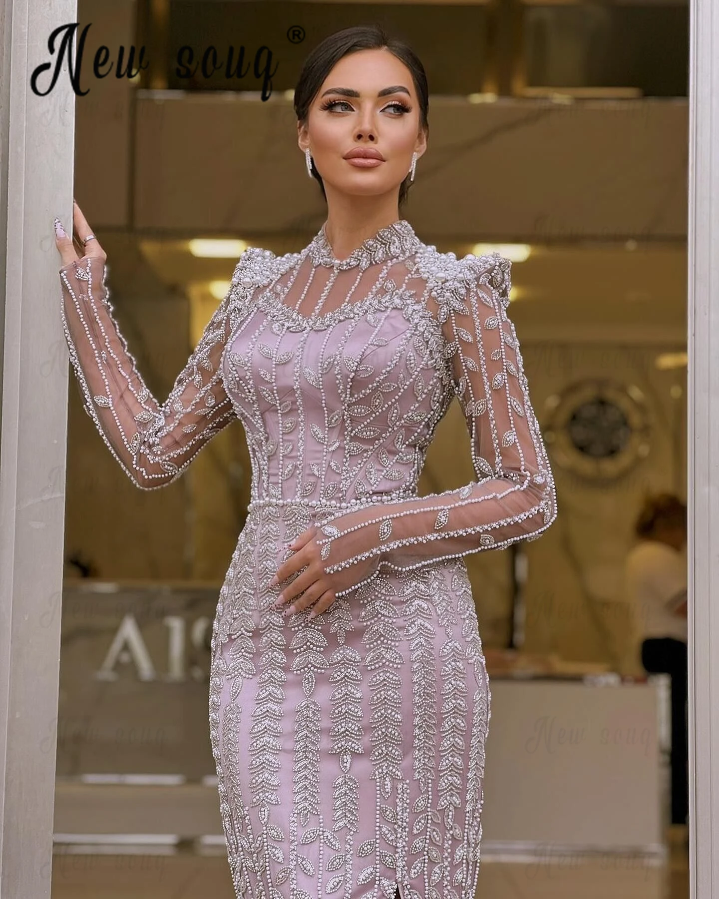 Nigerian Pink Long Sleeve Party Dresses African Formal Dress Wedding Reception Party Dress Luxury Celebrity Gown Vestidos Para