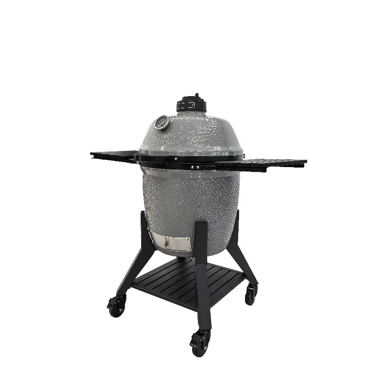 Ceramic Kamado Outdoor Charcoal BBQ Grill with Stainless Steel Trolley Modern Design Capacity Pizza Oven Function