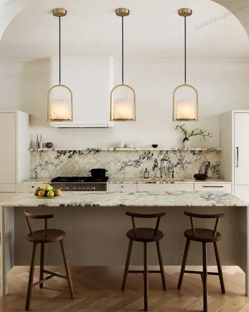 2025 مصباح قلادة رخامية أمريكية فاخرة للسقف من الفولاذ المقاوم للصدأ والنحاس والفضة والأسود مستطيل مستدير بريق عكس الضوء #3