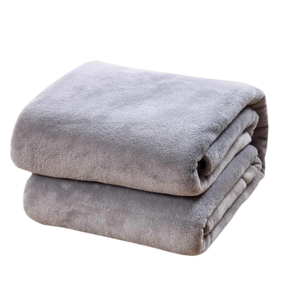 

100x140cm Flannel Blanket Premium Soft Solid Color Extra Warm Bed Cover for Backpacking Home Decorative Design Silver Grey