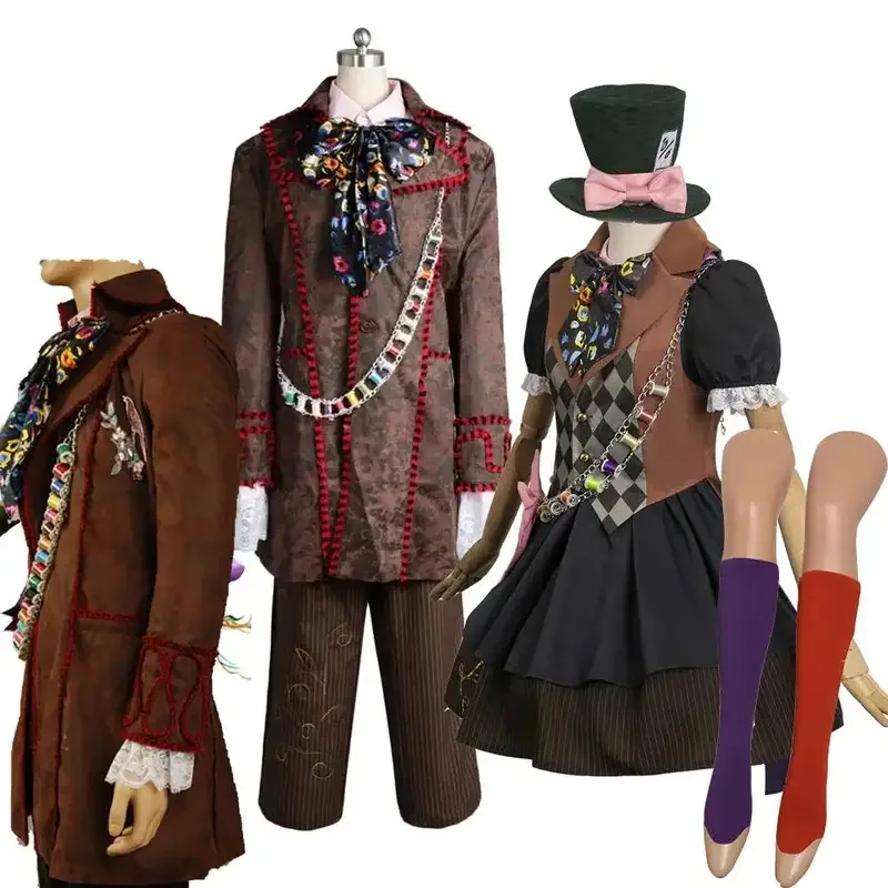 

Johnny Depp Mad Cos Hatter Cosplay Fantasy Movie Alice Costume Hat Stockings Outfits Adult Male Female Halloween Party Clothes