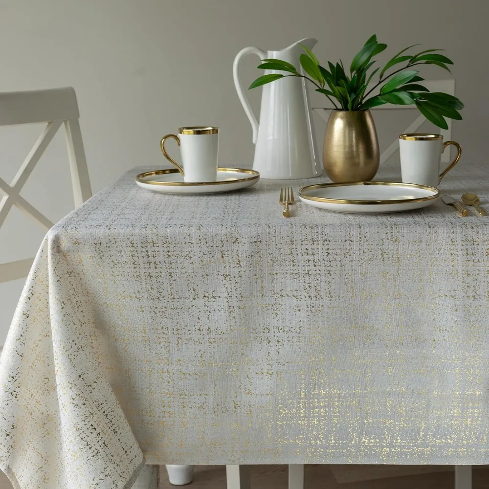 

Benson Mills Gold Mine Foil-Printed Fabric Tablecloth for Holiday, Winter, Thanksgiving, and Christmas (60 x 104 Rectangle)