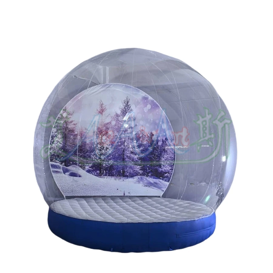Maravilhoso decoração de natal globo de neve inflável tenda bolha transparente iglu inflável com fundo de neve