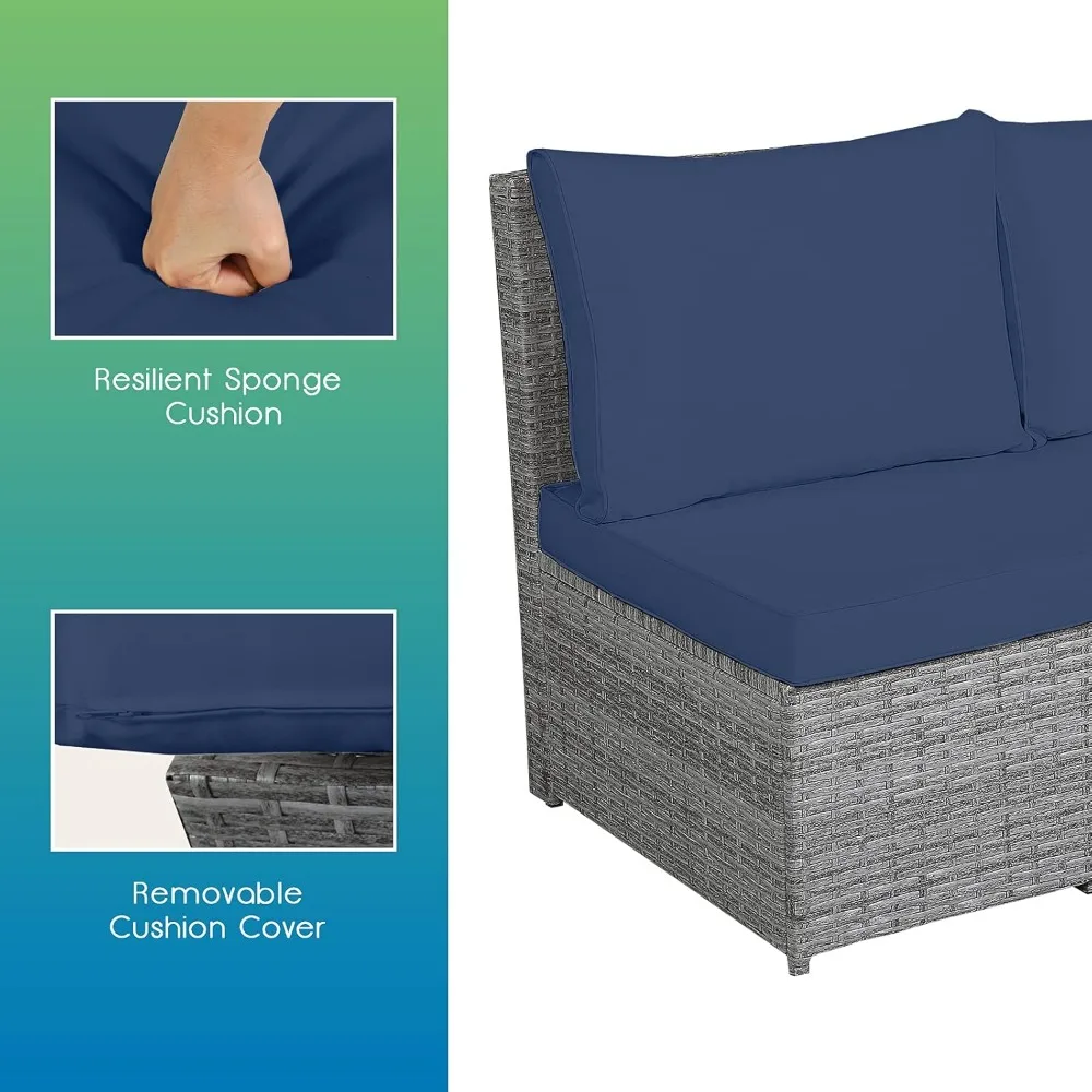 Juego de muebles de mimbre para Patio, juego de sofá de mimbre para exteriores con mesa de comedor y otomanos, cojines suaves para jardín trasero, 7 Uds.