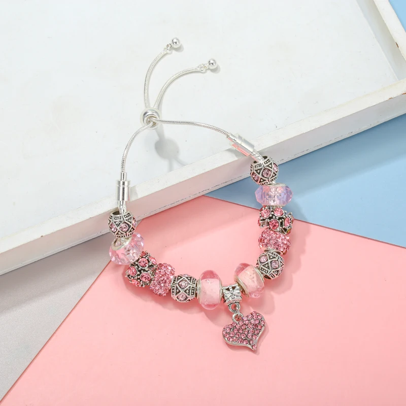 คริสตัล Love Key Charm สร้อยข้อมือเหมาะกับ DIY คริสตัลสีชมพูสร้อยข้อมือลูกปัดสําหรับผู้หญิงภรรยาเครื่องประดับของขวัญข้อเสนอพิเศษ Dropshipping