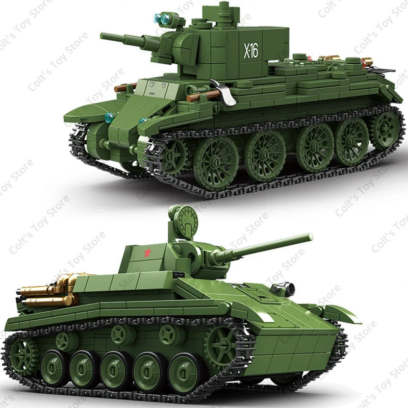 NEW WW2 Soviet Military Light Tank BT-7 Light Cavalry Tank Building Blocks T-70 Light Tank Bricks Soldier Figures Model Kid Gift