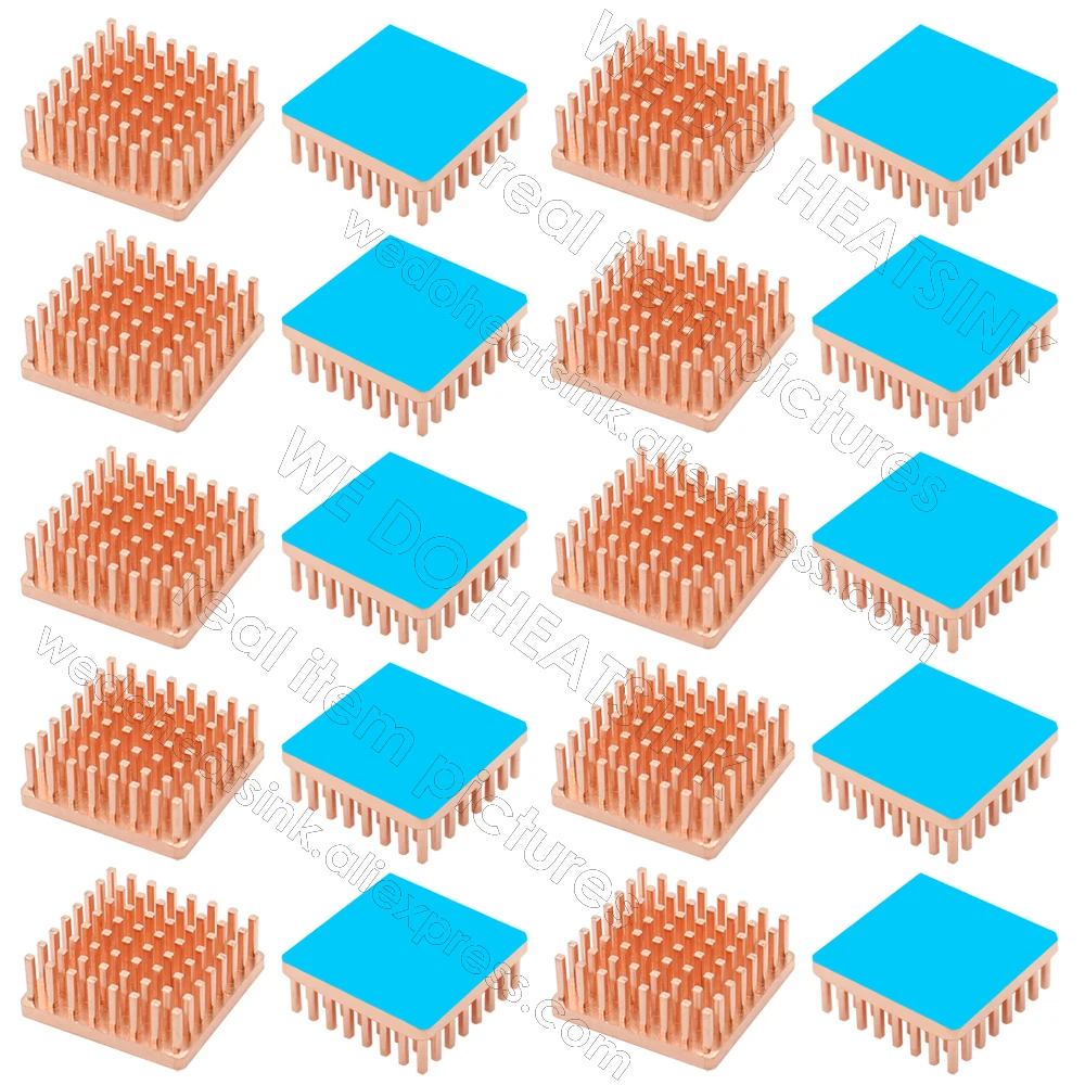Pure Square Copper 20*20*7mm Pin Fins Heatsink Radiator Cooler With Thermal Conductive Adhesive Tape