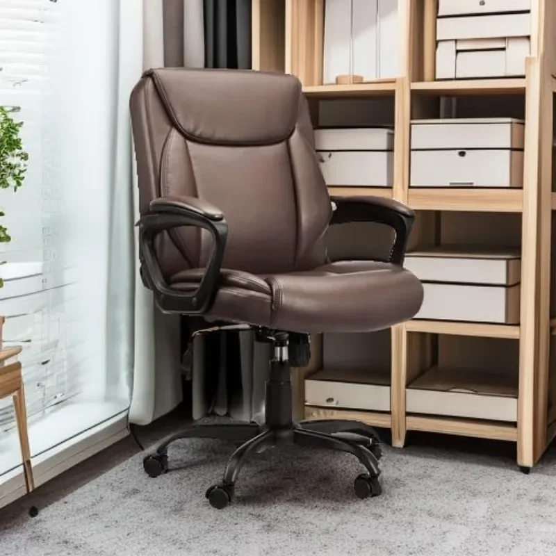 Classic Puresoft PU-Padded Mid-Back Office Computer Desk Chair with Armrest - Brown