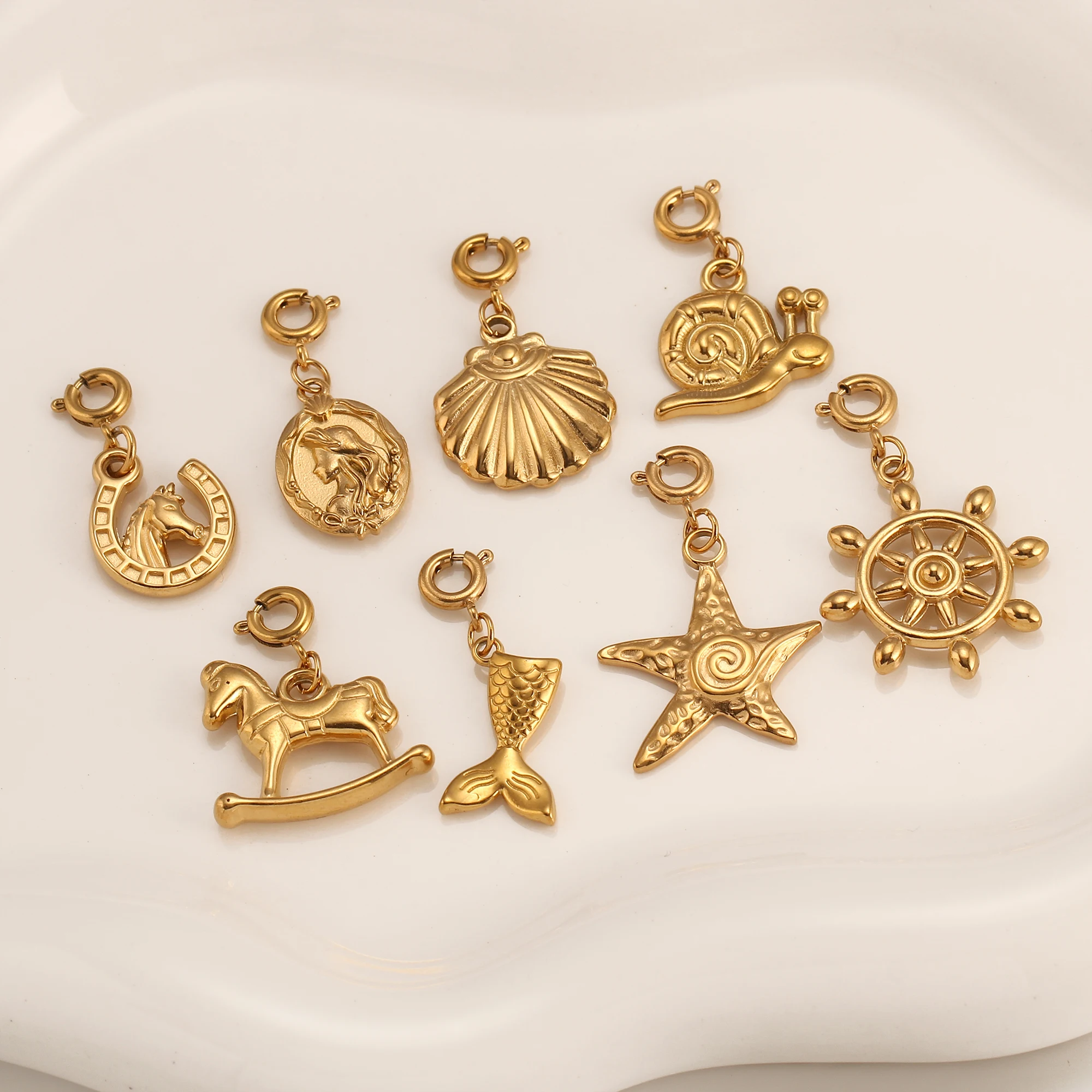 Ocean Theme Pendants Lovely Stainless Steel Conch/Shel/Starfish Aniaml Charms for Jewelry Making DIY Necklaces Earrings Crafts