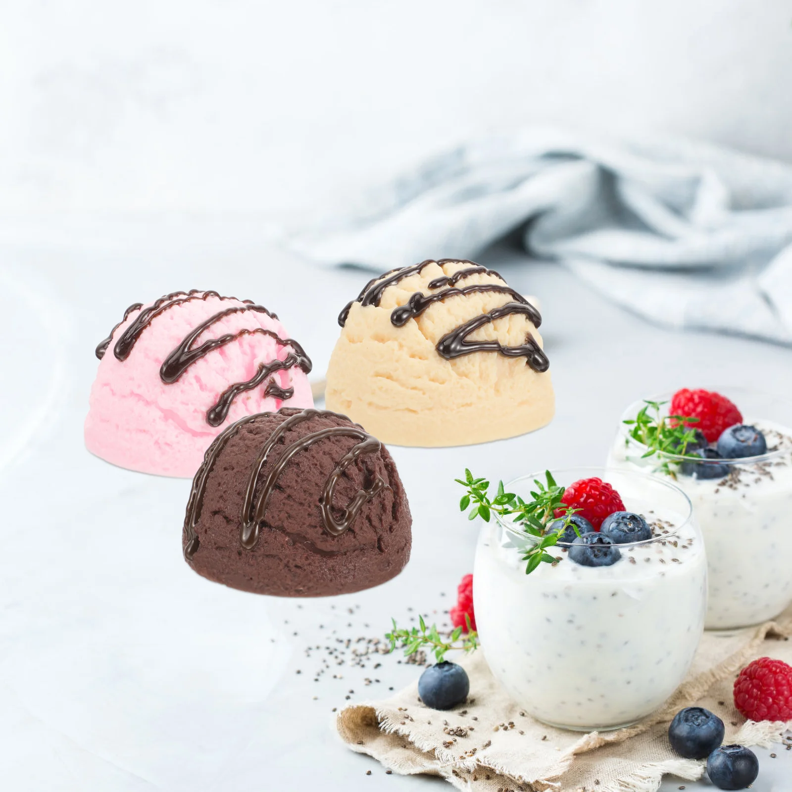 3 Pcs Pvc Simulated Ice Cream Ball Model Window Display Ornaments Party Decoration Photography Props Artificial Balls Toy