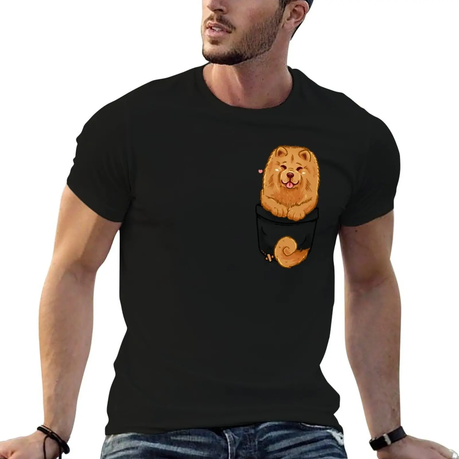 

Pocket Cute Chow Chow Dog T-Shirt man t shirt luxury black cotton t-shirt plain for man package man t shirt graphic T-shirt