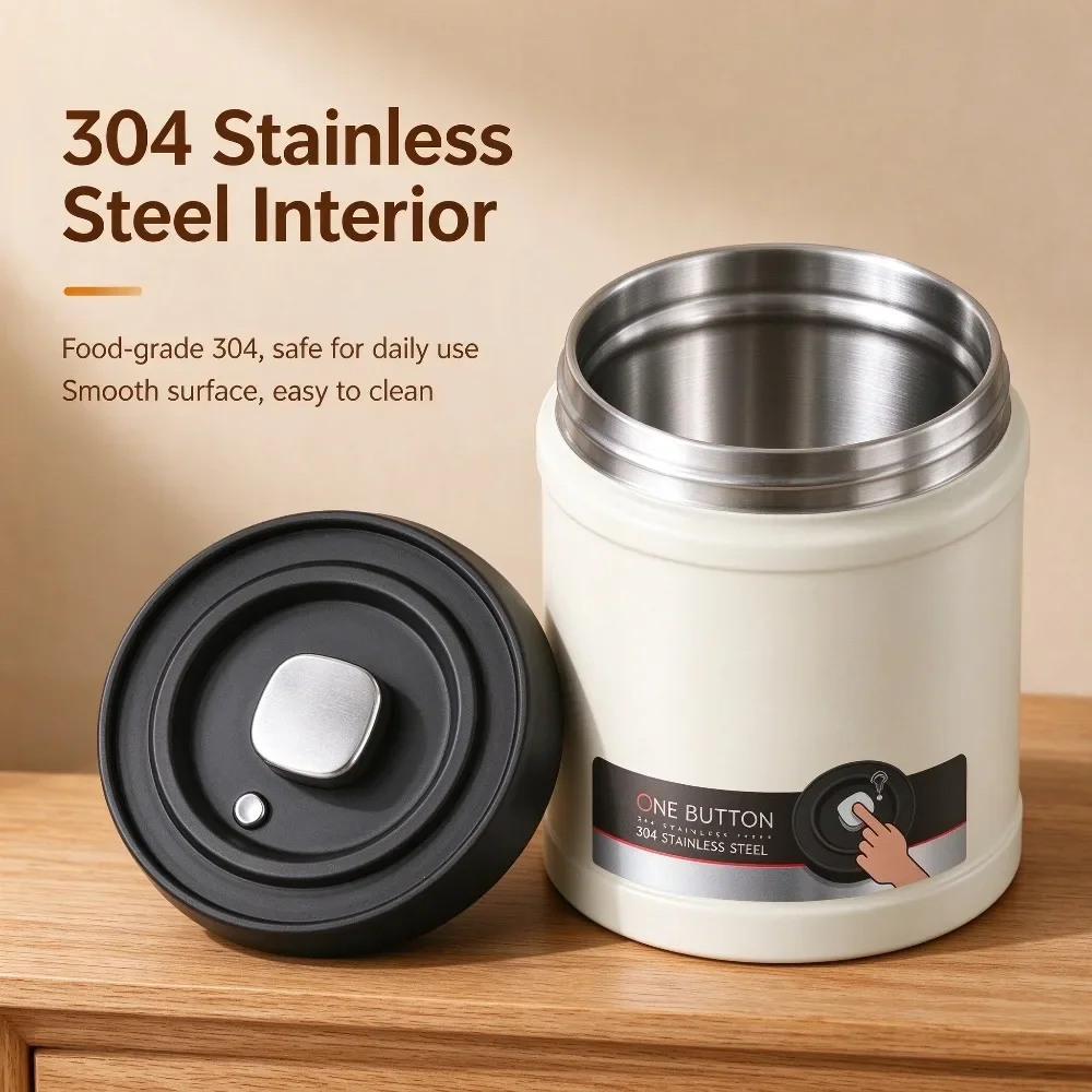 Vacuum Coffee Bean Storage Canister 304 Stainless Steel Press Type Airtight Jar Multi-size Food Container for Tea Nuts Storage