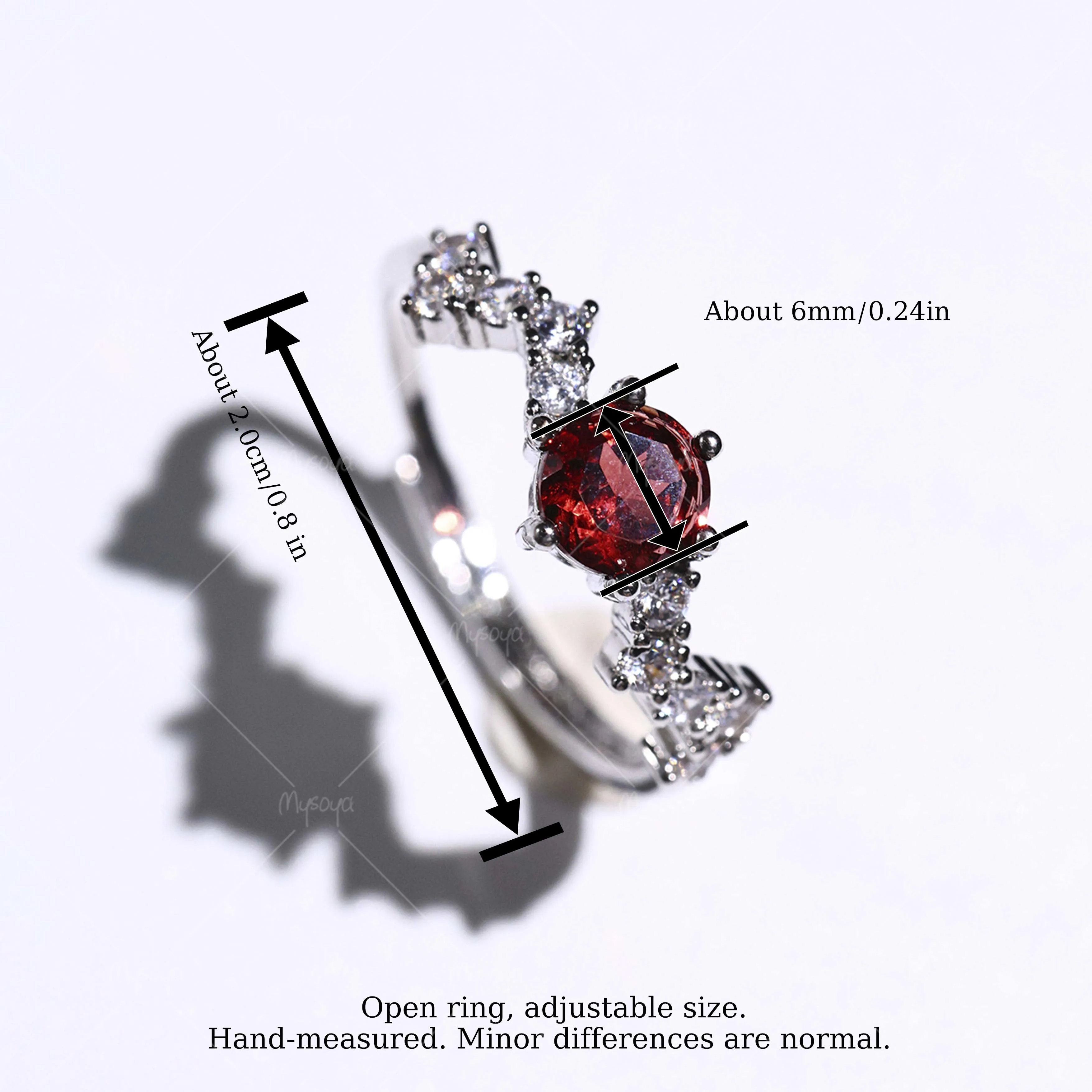 MYSOYA Silver-Plated Wave Ring with Natural Garnet, 6mm Garnet 0.99ct, Gift Box Included, January Birthstone SC37