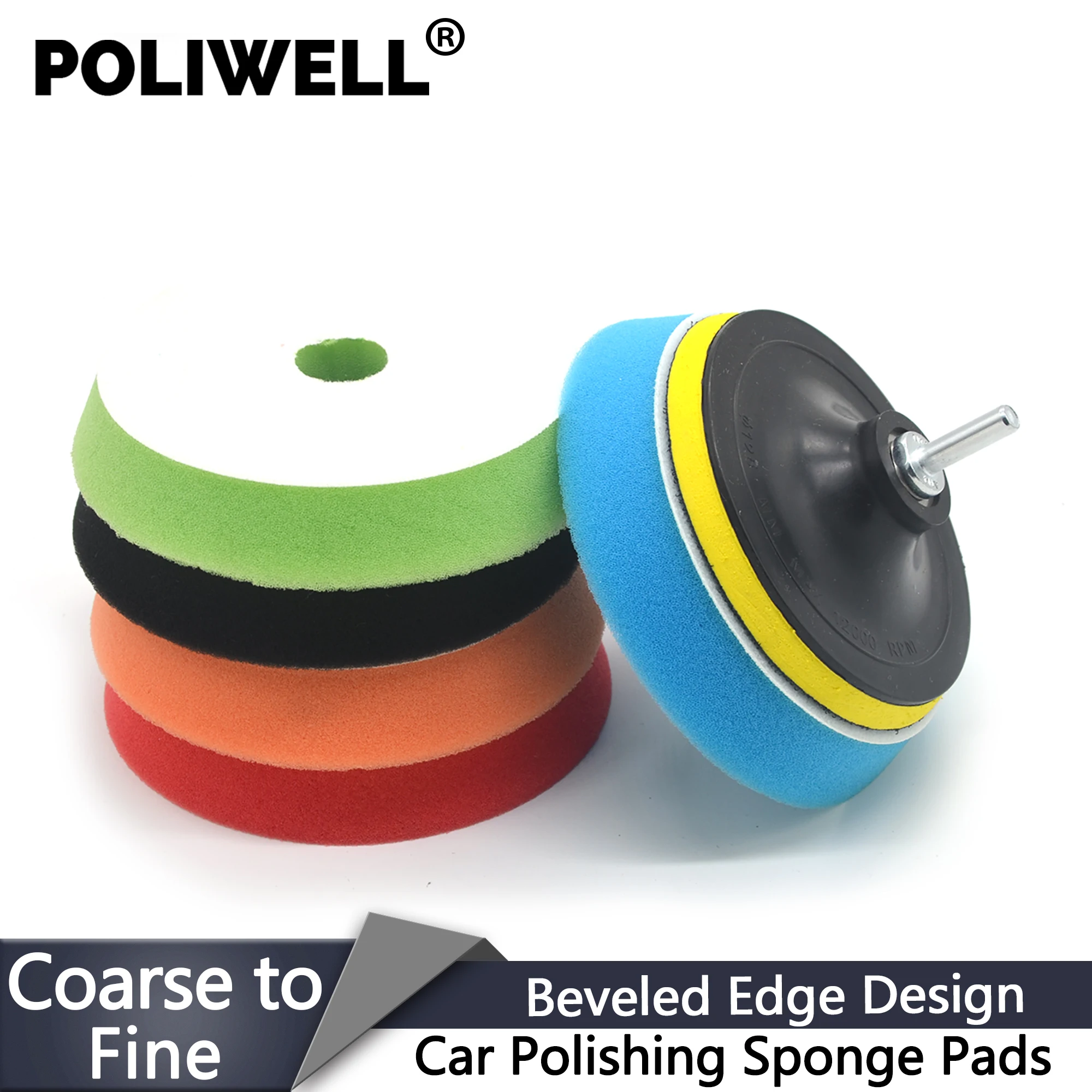 Car Polishing Sponge Pads Kit with 5 Inch Hook & Loop Backing Plate M14 Drill Adapter Buffing Foam Pad Set for DA RO Polisher