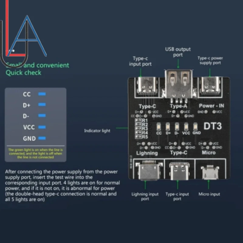LUA DT3 Board Data USB C Connector Cable Short Detection on Off Led Tool for Ios Android Type-c Micro Tester Sd Circuit Diagnose