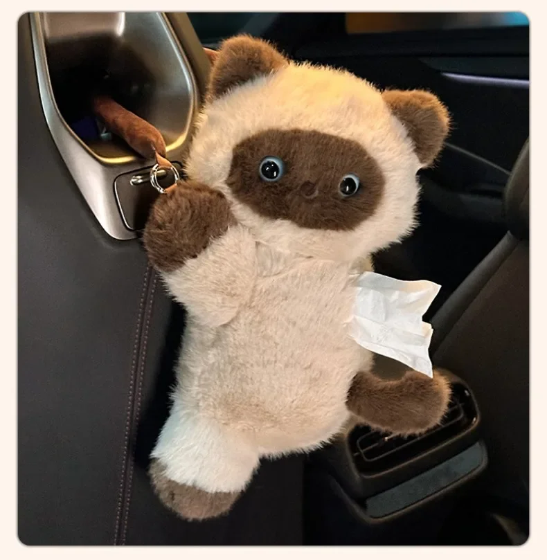 1Pc Cartoon Cat Car Tissue Box Creative Doll Universal Car Hanging Pumping Box Cute Plush Vehicle Tissue Case Paper Hanging Bag