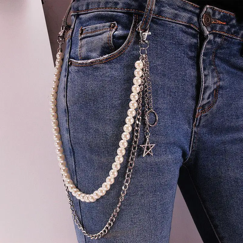 

Faionable Pearl Metal Star Women's Cross-Border Jewelry Hip Hop Street Snapots ular Pants Chain Seven Sve Length