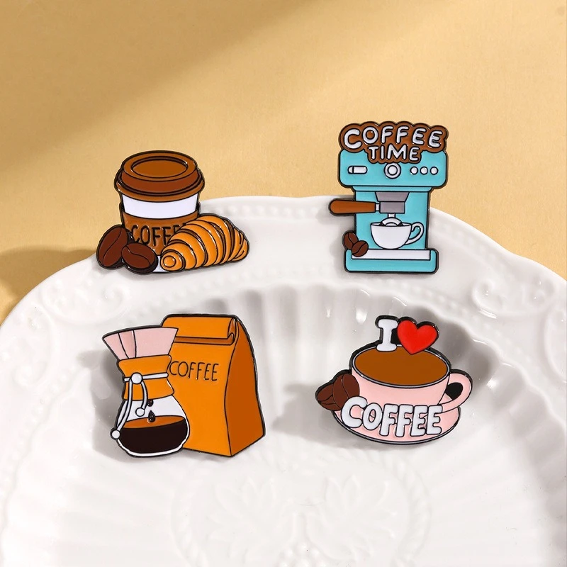 Coffee Series Metal Brooch Fashion Oil Dropped Imitation Enamel Creative Badge Pin For DIY Clothing Bags Hat Scarf Accessories