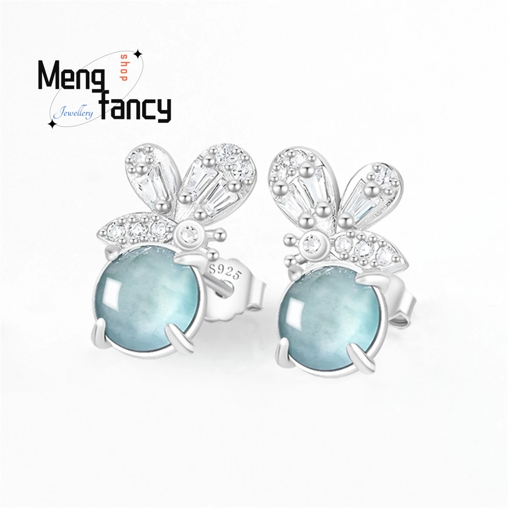 

Authentic Natural A Goods Jade Blue Water Egg Face Butterfly Earrings Ice Popular Jade Fashion Simple Earrings For Women