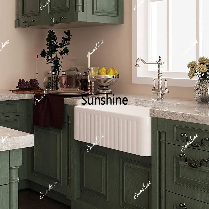 Ceramic sink, kitchen, farmhouse American-style front apron, small apartment