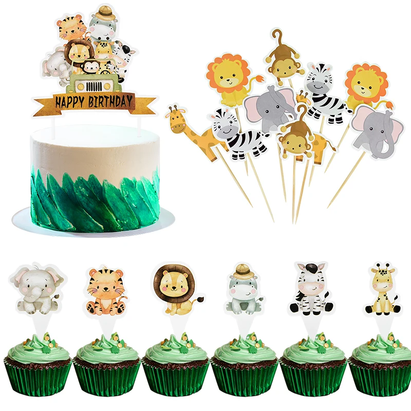 

Jungle Safari Animal Theme Cupcake Toppers Forest Party Dessert Muffin Food Cake Picks Baby Shower 1st Birthday Party Decoration