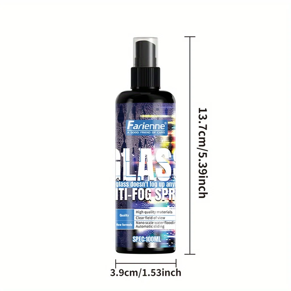 Farienne Anti-Fog Car Glass Spray - Universal Rain Repellent Treatment for Windshields, Windows & Mirrors, Water & Fog