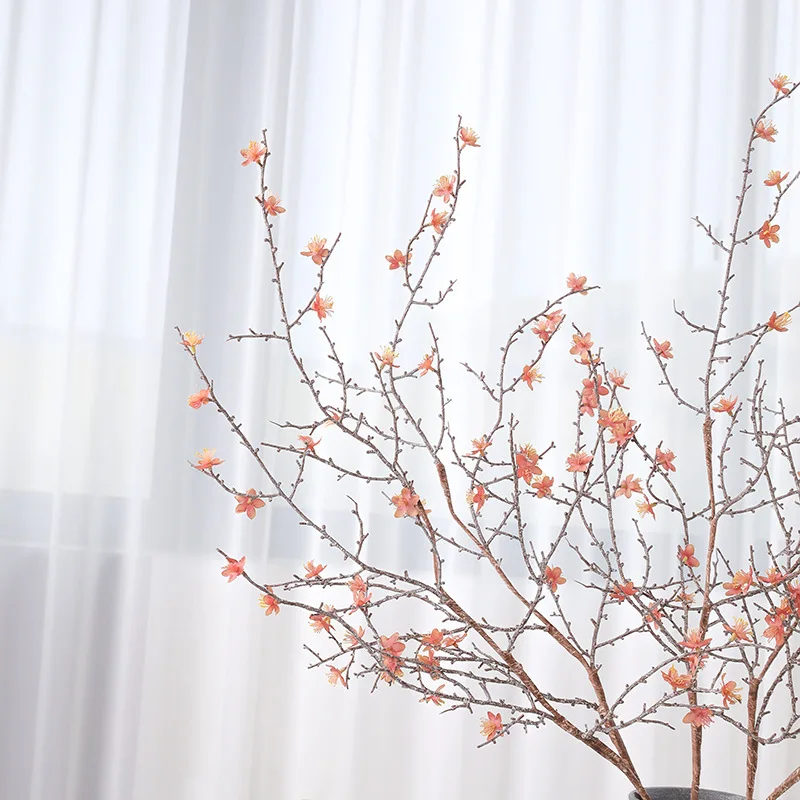 4 Piezas de Ramas de Ciruelas Artificiales de 120 cm, Flores Falsas de Seda, Planta Verde, Decoración de Bodas, Flor de Ciruela Rosa de Simulación